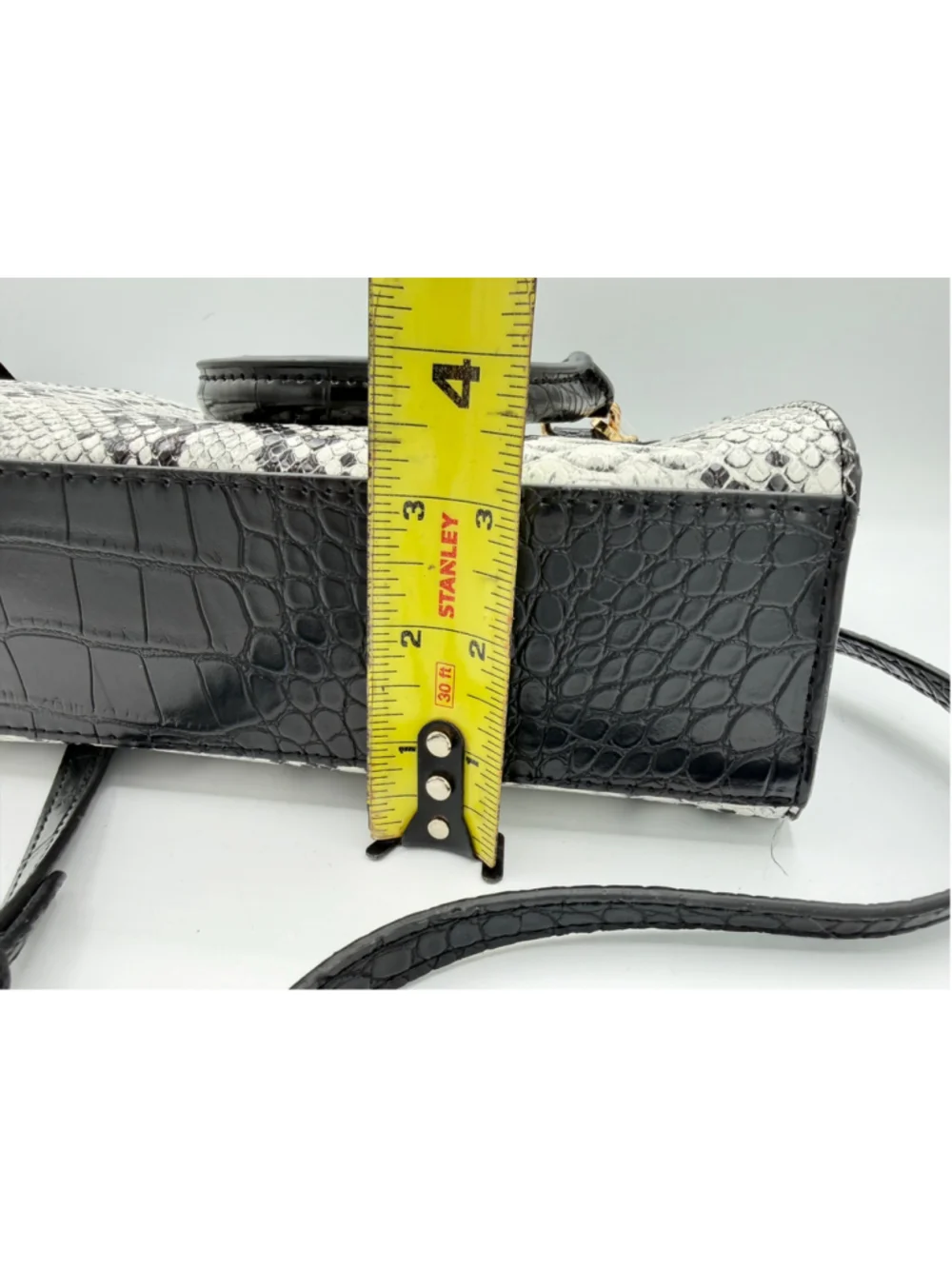 Women's ALDO Satchel Bag One Size White Black Snakeskin Print